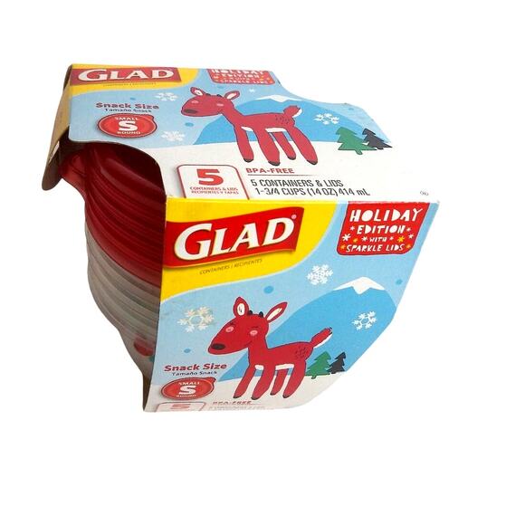 Glad Holiday Edition Snack Size Christmas Containers 2017 Set of 5 - Picture 1 of 6